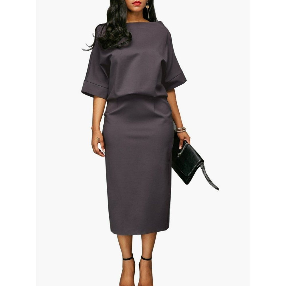 Modest and Elegant Work Dress Elastic waist Boat Neck Size Medium